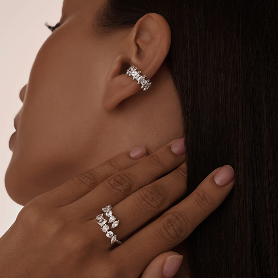 Серебряный кафф с фианитами Miestilo