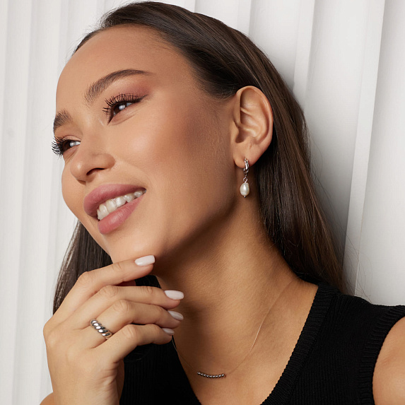 Серьги серебро 925 серебряные кольца с жемчугом Miestilo