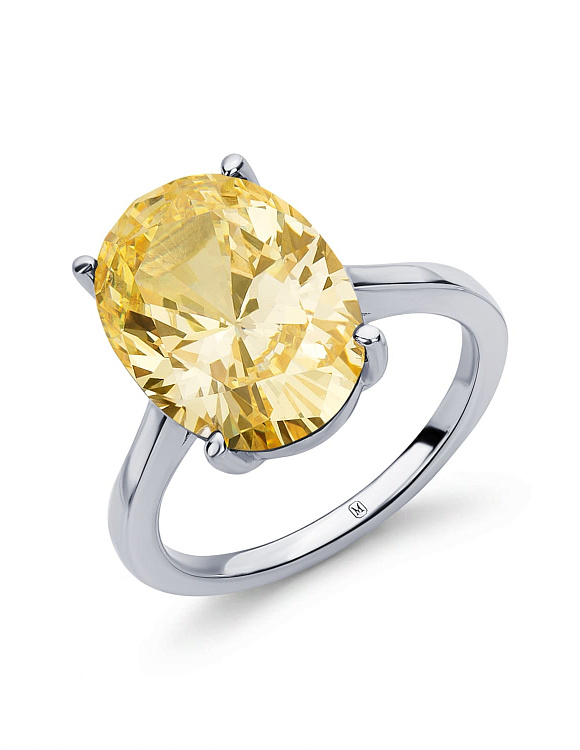 Серебряное кольцо с желтым фианитом в огранке овал Miestilo  2