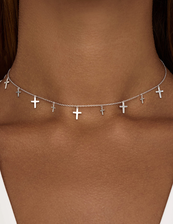 Серебряное колье с крестами без вставок Miestilo