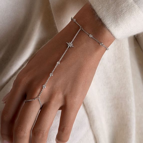 Слейв браслет серебро 925 серебряный на руку с кольцом Miestilo