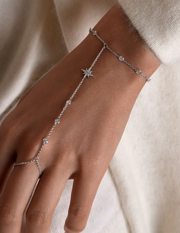 Слейв браслет серебро 925 серебряный на руку с кольцом Miestilo