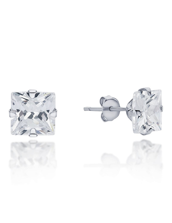 Серьги пусеты 8*8  Белыми фианитами Miestilo  2
