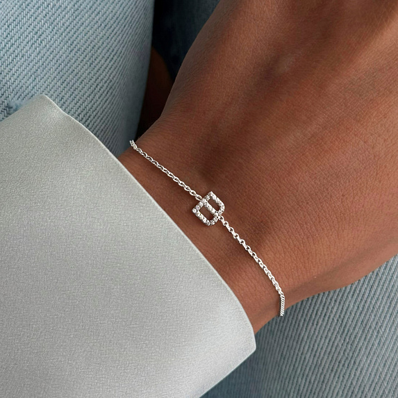 Браслет серебро 925 серебряный с буквой B ювелирный Miestilo