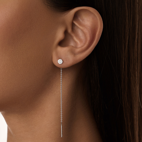 Серьги серебро 925 длинные протяжки с фианитом Miestilo