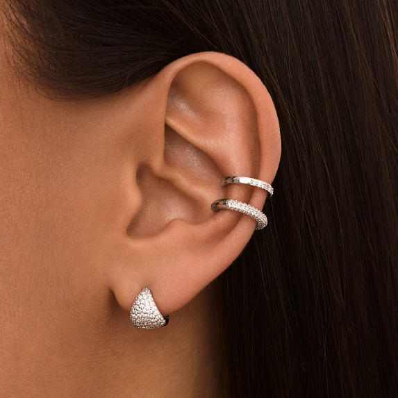 Серебряные серьги-кольца с фианитами Miestilo