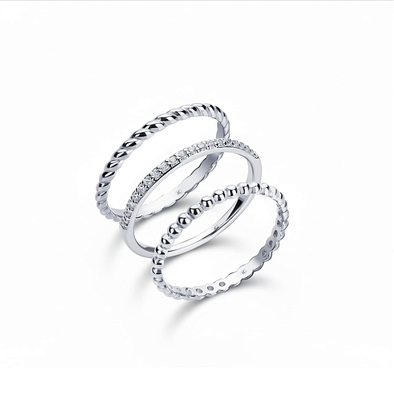 Серебряное тройное кольцо с фианитами Miestilo