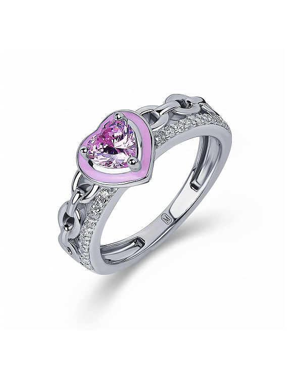Серебряное кольцо с фианитом сердце и эмалью Miestilo  2