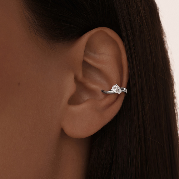 Серебряный кафф с фианитом  огранке груша Miestilo