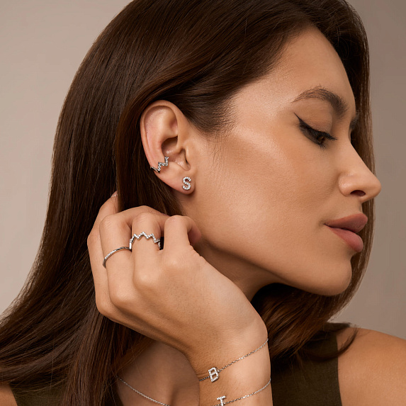 Моносерьга серебро 925 гвоздик c буквой S Miestilo
