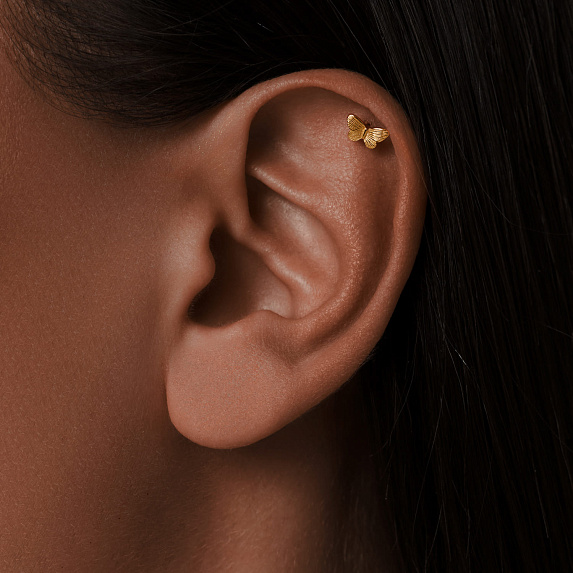Серебряный пирсинг бабочка в позолоте Miestilo