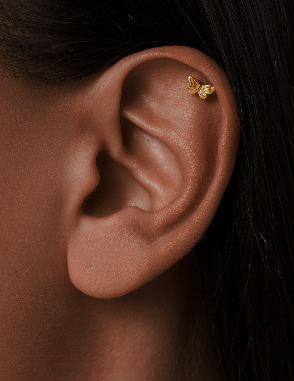 Серебряный пирсинг бабочка в позолоте Miestilo