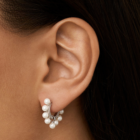 Серьги конго серебро 925 серебряные круглые с жемчугом Miestilo