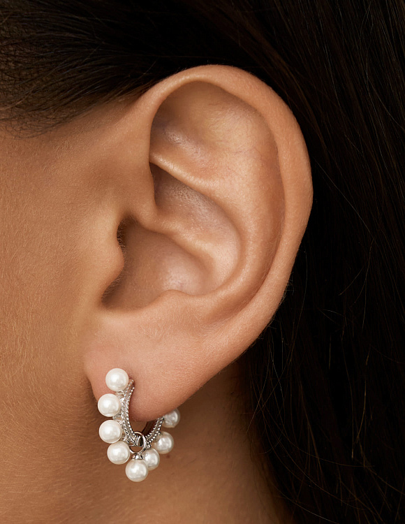 Серьги конго серебро 925 серебряные круглые с жемчугом Miestilo