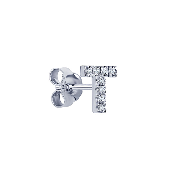 Моносерьга серебро 925 гвоздик c буквой T Miestilo