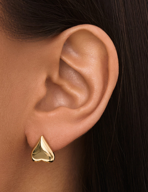 Серебряные пусеты в форме объемного сердца с позолотой MIESTILO  Miestilo