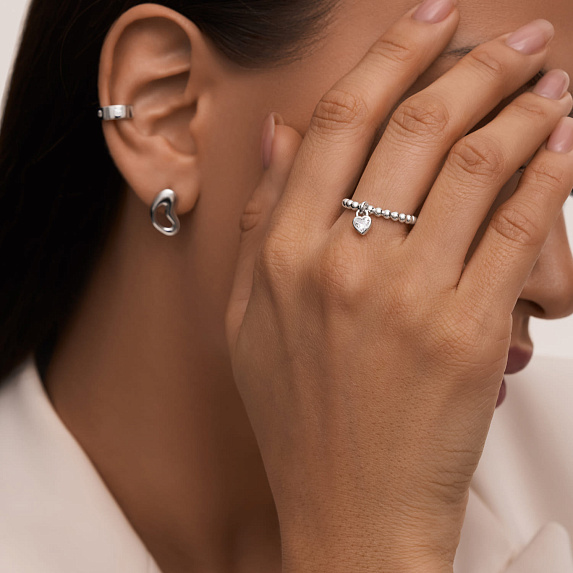 Серебряное кольцо с подвеской сердцем с фианитом Miestilo