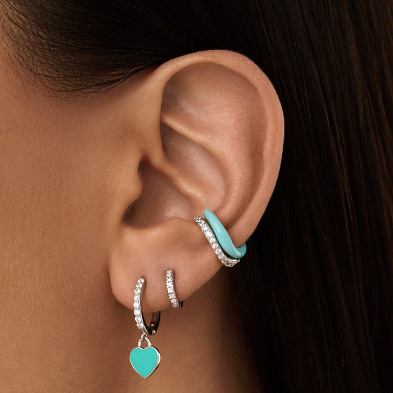 Серьги серебро 925 серебряные конго с подвесками сердечками Miestilo