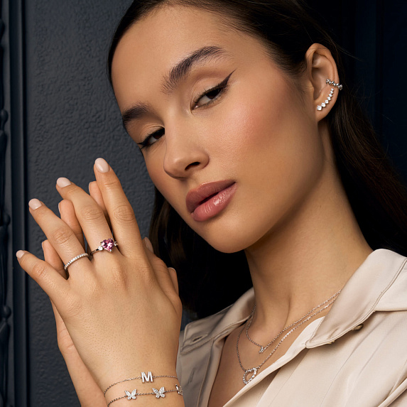 Серьги серебро 925, клаймберы серьги серебро, серьги с камнем, серьги с фианитами Miestilo