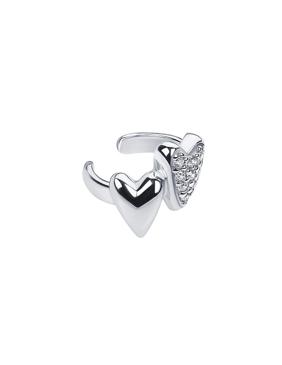 Серебряный кафф два сердца с фианитами Miestilo