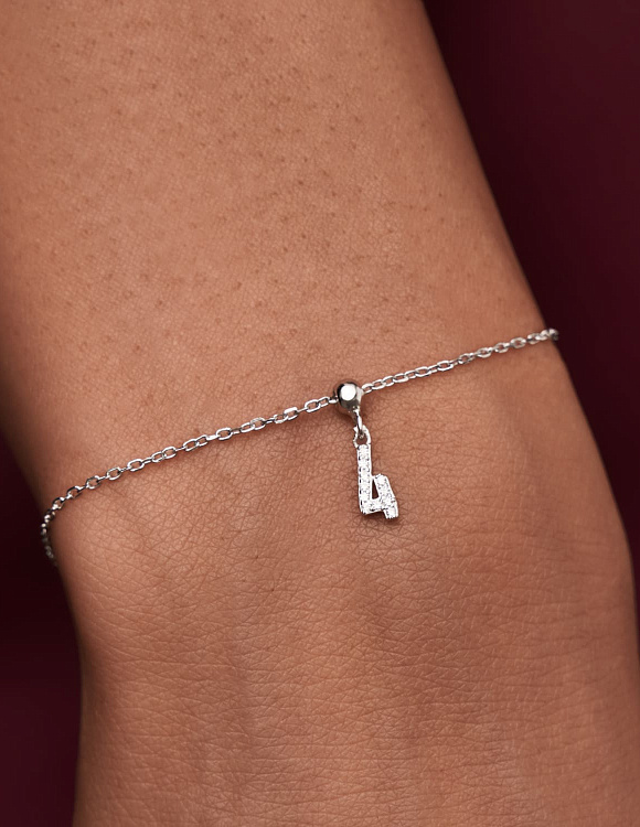 Серебряный шарм с фианитами цифра 4 Miestilo