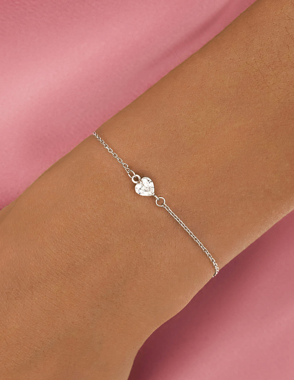 Браслет серебро 925 серебряный сердце белый на руку Miestilo