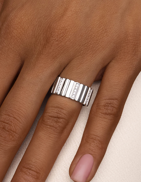 Серебряное кольцо широкое с фианитами Miestilo 2