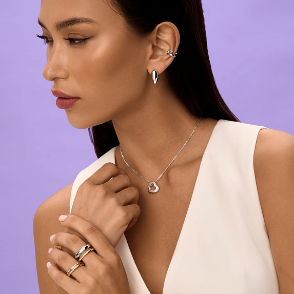 Серьги конго серебро 925 серебряные сердечки дутые Miestilo