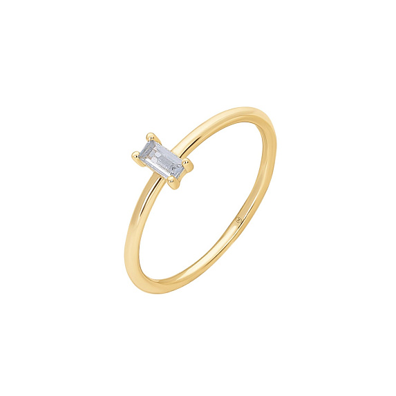 Серебряное кольцо позолоченное с фианитом в огранке багет Miestilo
