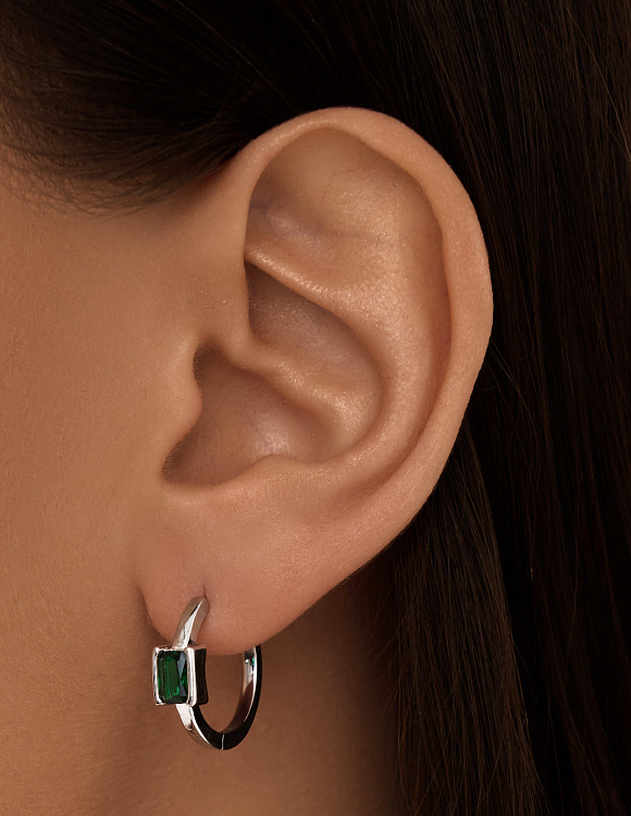 Серебряные серьги-конго с зеленым фианитом MIESTILO  Miestilo