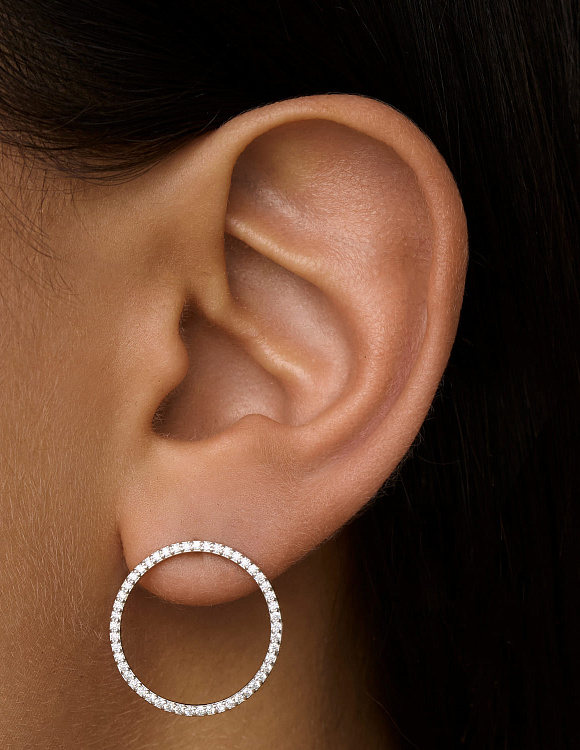 Серебряные акцентные пусеты с кругом из фианитов MIESTILO  Miestilo