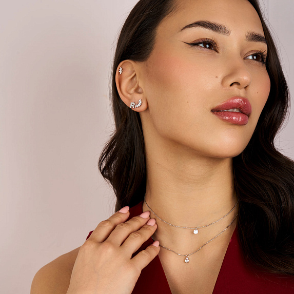 Серебряная моносерьга буква R Miestilo