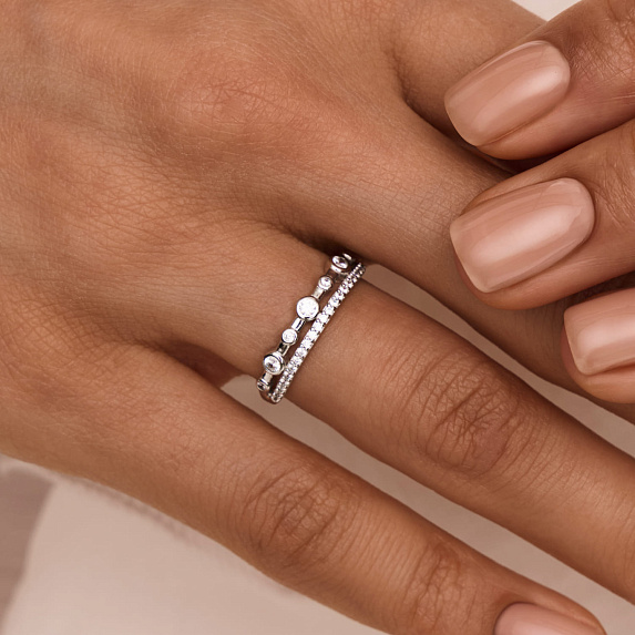 Серебярное кольцо двойное с фианитами в круглой огранке Miestilo