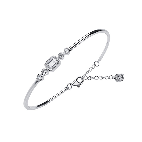 Серебряный жесткий браслет с фианитами Miestilo
