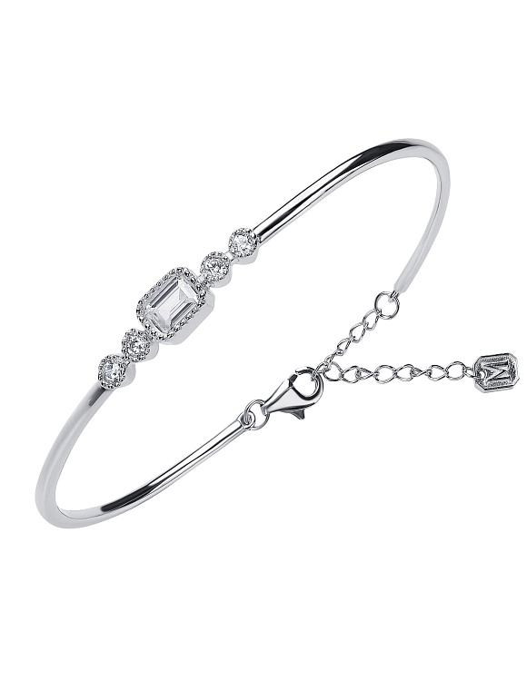 Серебряный жесткий браслет с фианитами Miestilo  2