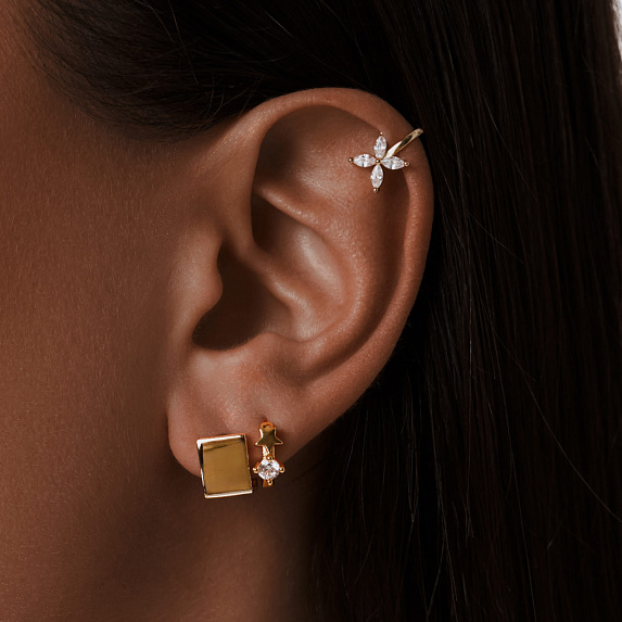 Серьга кафф серебро 925 моносерьга серебряная одиночная в позолоте Miestilo