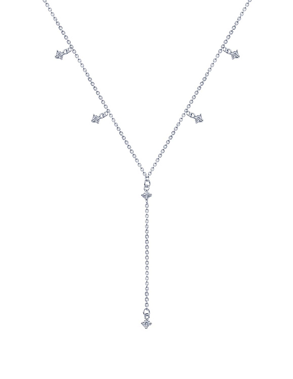 Колье серебро 925 женское подвеска галстук длинная серебряная на шею ожерелье с камнями Miestilo  2