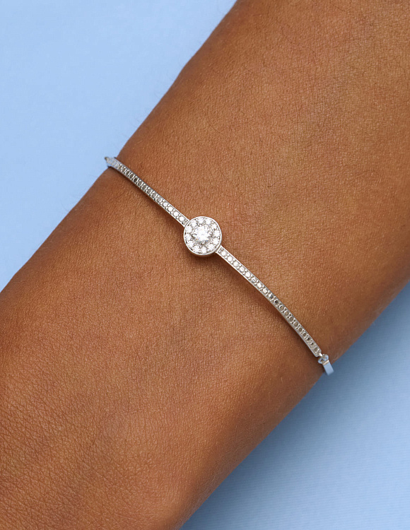 Серебряный жесткий браслет с дорожкой из фианитов MIESTILO Miestilo