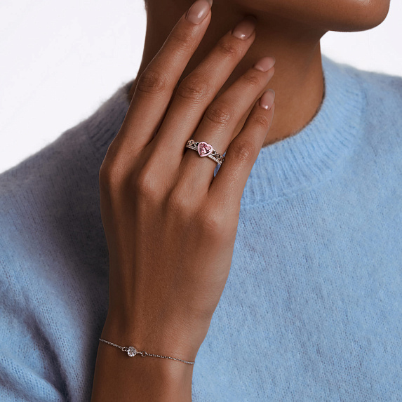 Серебряное кольцо с фианитом сердце и эмалью Miestilo