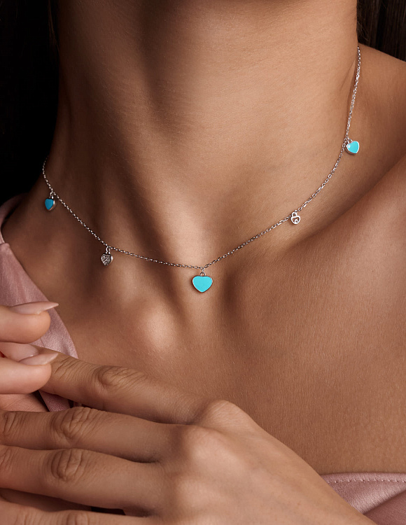 Колье на шею серебро 925 сердце Miestilo