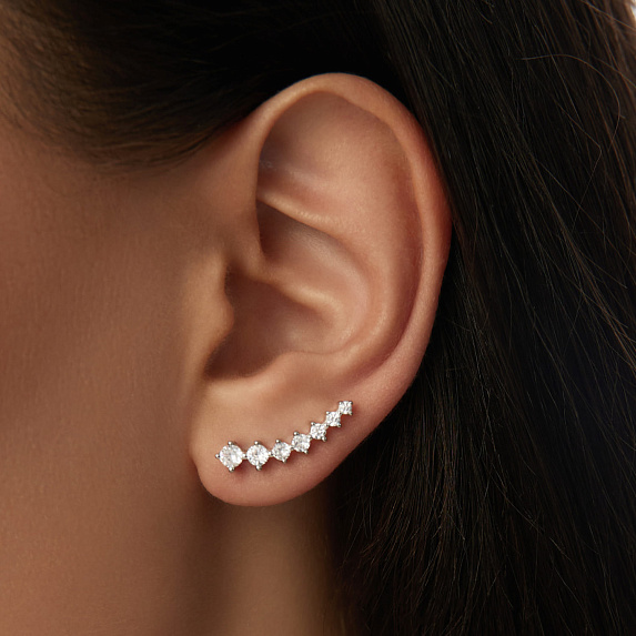 Серьги серебро 925, клаймберы серьги серебро, серьги с камнем, серьги с фианитами Miestilo