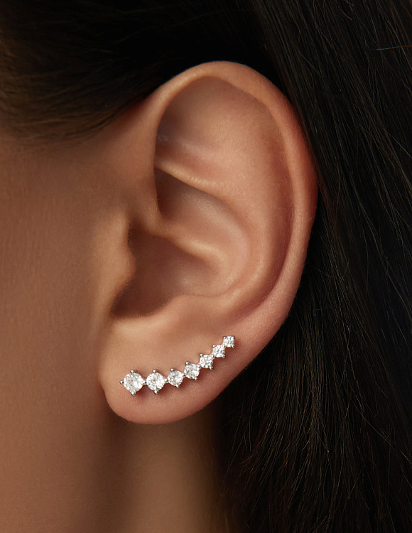 Серьги серебро 925, клаймберы серьги серебро, серьги с камнем, серьги с фианитами Miestilo