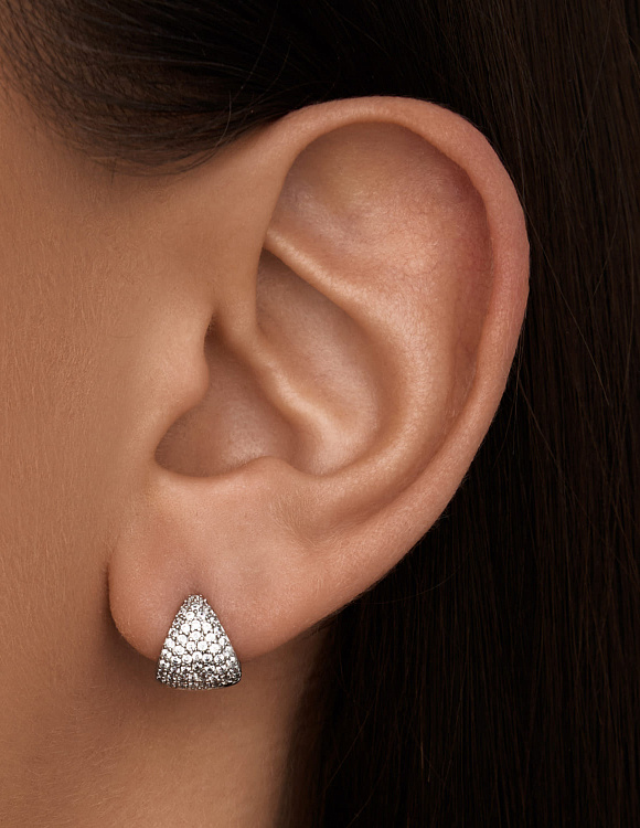 Серебряные серьги-кольца с паве из фианитов MIESTILO  Miestilo