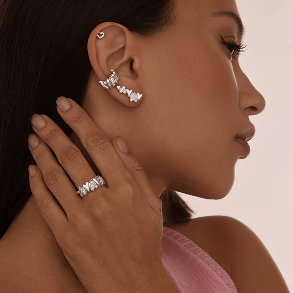 Серебряное кольцо сердца с фианитами MIESTILO Miestilo