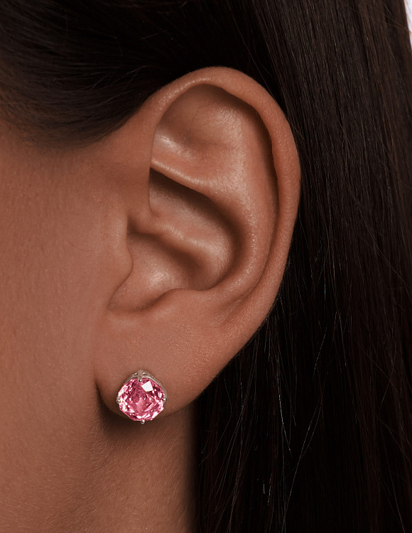 Серебряные серьги гвоздики с фианитом в огранке роза Miestilo