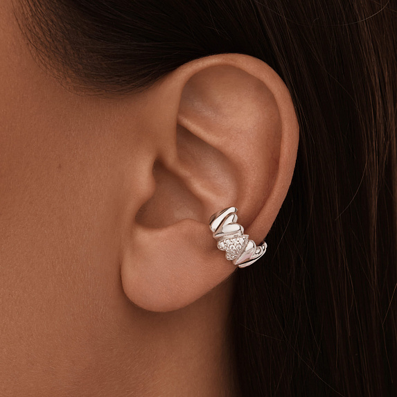 Серебряный кафф сердца с фианитами MIESTILO  Miestilo