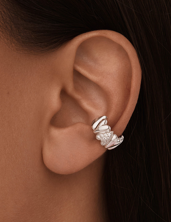 Серебряный кафф сердца с фианитами MIESTILO  Miestilo