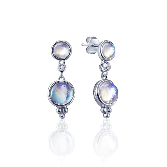 Серебряные серьги-подвесы с лунными камнями MIESTILO Miestilo