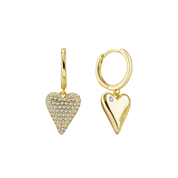 Серьги кольца серебро 925 позолоченные висячие сердечки Miestilo
