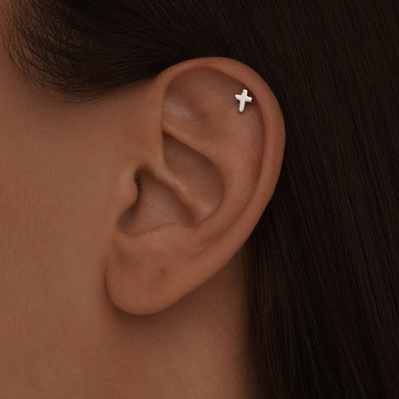 Серебряный пирсинг крест Miestilo